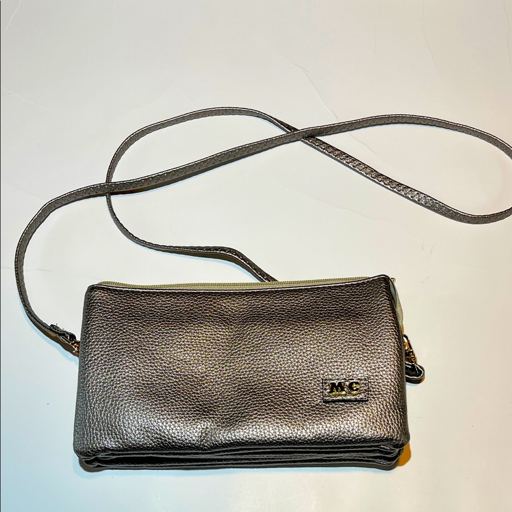 Madi Claire Purse Crossbody NEW Gunmetal Color Pebbled Faux Leather Wristlet